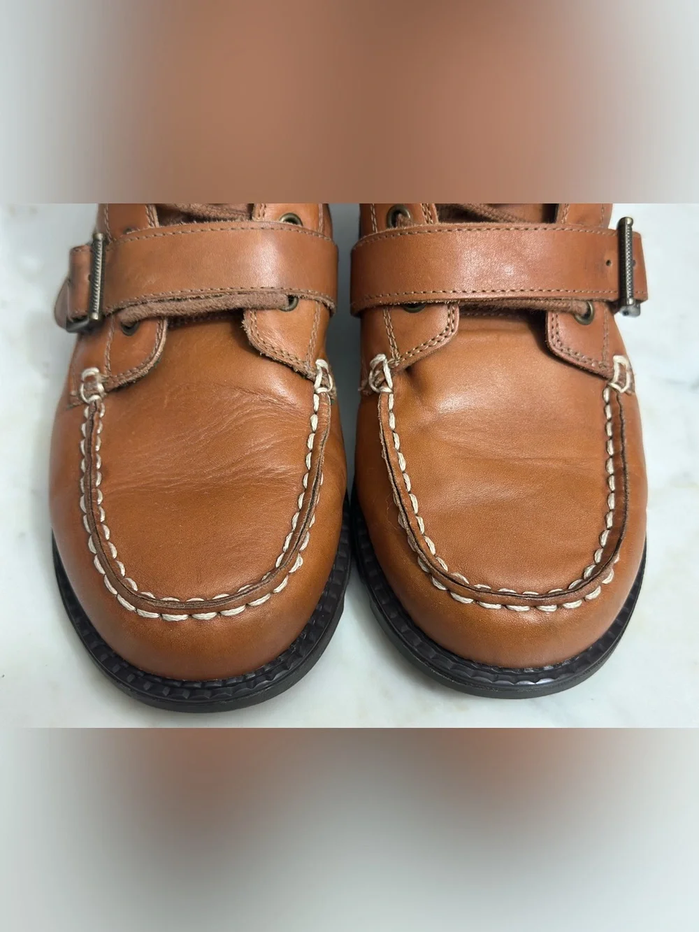 Polo Ralph Lauren Ranger Hi II Tan Leather Moc Toe Boots Boys Size 5